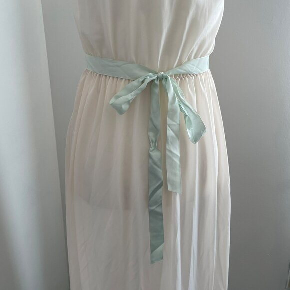 Vintage Negligee Light Blush Long Sheer and Lace Nightgown Sage Sash Medium - Picture 11 of 12